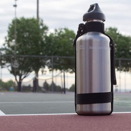New Wave Enviro 40oz Stainless Steel Water Bottle with Durable Nylon Strap & Flip N' Sip Cap, Lightweight Natural Design