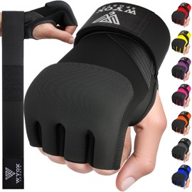 WYOX Envolturas de Gel rápidas para Boxeo, Artes Marciales Mixtas, Kickboxing, EZ-Off & On, Nudillos Acolchados con protección de muñeca para Hombres, Mujeres y jóvenes (Negro, X-Small)