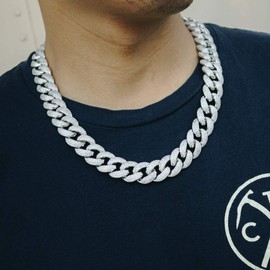 NIV'S BLING | Iced Lab Diamond Chain Necklace 3 Row Cubic Zirconia - Miami Cuban Link Chain for Men and Women | 18K Yellow Gold and White Gold Plated Choker Necklace