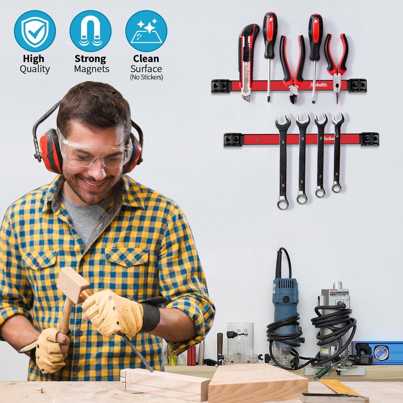 Rechabite 6 Pieces 12" Magnetic Tool Holder Strip, Red Magnet