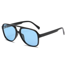 JCTAIFOO Polarised Sunglasses for Men Women, Vintage Round Large Frame, Retro UV400 Square Glasses (Black/Blue)