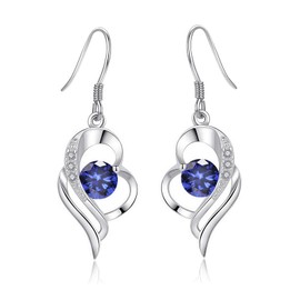 Kamise Sterling Silver Drop Earrings, 925 Silver Drop Earrings for Women, Heart Teardrop Dangle Earring with Sapphire Zirconia, Hypoallergenic Dangly Hook Ladies Ear Rings, Gifts for Girls Birthday