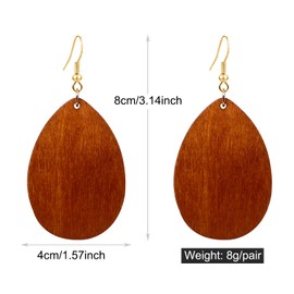 KaFu Dangle Natural Wood Teardrop Geometric Circle Earrings Stainless Steel Stud Bohemia Retro Earrings for Women (Brown)