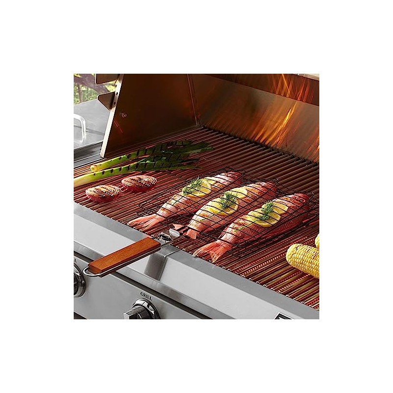 Mr. Bar-B-Q 06623X Triple Non Stick Fish Basket, Black