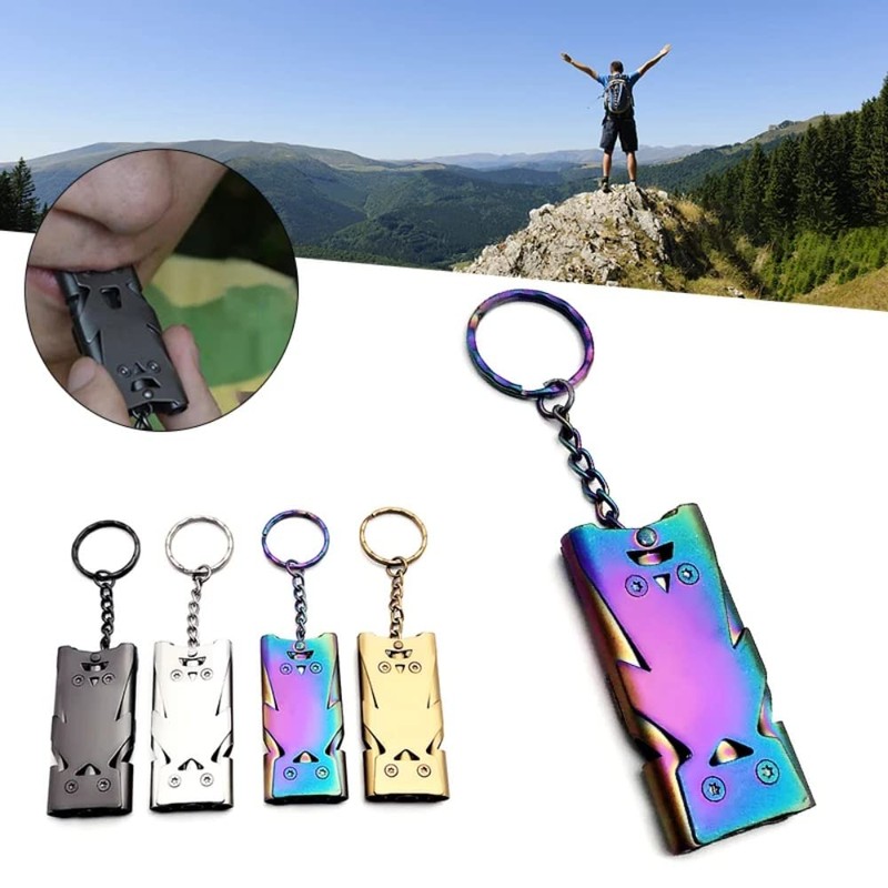 gofidin Double Pipe Whistle Pendant Keychain High Decibel Outdoor Survival