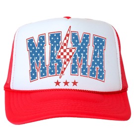 American Mama Red White and Blue Classic 5 Panel Mesh Snap Back Trucker Hat Red Trucker Hat