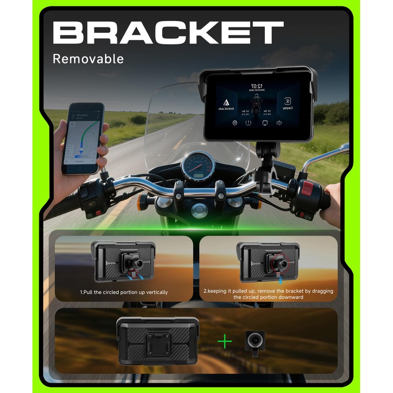 Orderich Motorcycle CarPlay Screen 5 Inch Wireless Carplay Android Auto