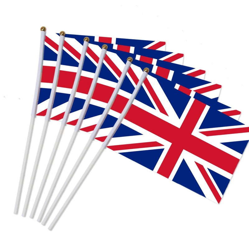 100Pcs Union Jack Mini Flags Hand Held Stick Flags Small