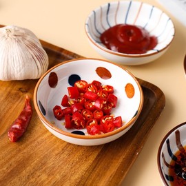 yaocoral 4 Pack 3 oz Ceramic Dipping Bowls Small Dipping Sauce Bowls,Japanese Sushi Soy Sauce Dish Cute Mini Bowls for Side dishes,Sushi,Soy,Ketchup,BBQ,Condiment,Freezer Microwave Safe