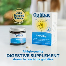 Optibac Probiotics Every Day - Digestive Probiotic Supplement with 5 Billion Bacterial Cultures & FOS Fibres - 60 Capsules