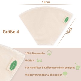 Io Nova ® Reusable Coffee Filters, Pack of 4 in Size 4, Made of 100% Cotton, Filter Bags for Coffee Machines and Hand Filters, Permanent Filter, Reusable Filter, Permanent Filter, Perfect Coffee