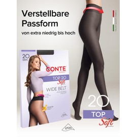 Conte elegant Conte elegant Damenstrumpfhose f1r empfindliche Haut mit Vitamin E - TOP SOFT 20 DEN - Niedriger Bund Damen Feinstrumpfhose Strumpfhose - Farbe Schwarz Gr??e 2