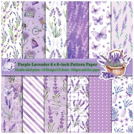 ZAKHSE Cardstock Paper 6x6, 24 Sheets Double sided Scrapbook Paper Pad, Purple Lavender Butterfly Floral Pattern Paper, 12 Designs, 160gsm Specialty Decorative Craft Paper DIY Scrapbooking Supplies