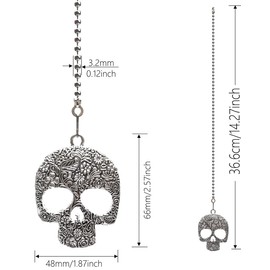 Hyamass 12 inch Vintage Skull Mask Charm Pendant Ceiling Fan Danglers Fan Pulls Chain Extender with Ball Chain Connector(Silver)