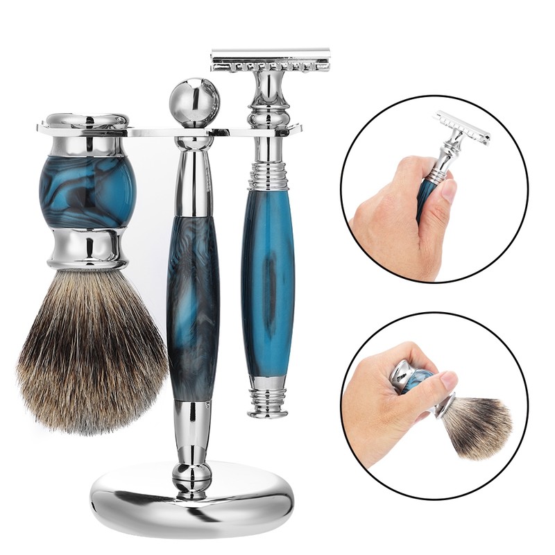 Men Manual Safety Double Edge Long Handle Razor Shaving Brush