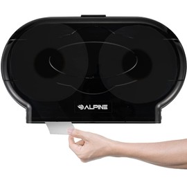 Alpine Industries Double Jumbo Roll Toilet Paper Dispenser - Paper Towel Holder Ideal for Commercial Restrooms, Restaurants, Offices & More - Transparent Black