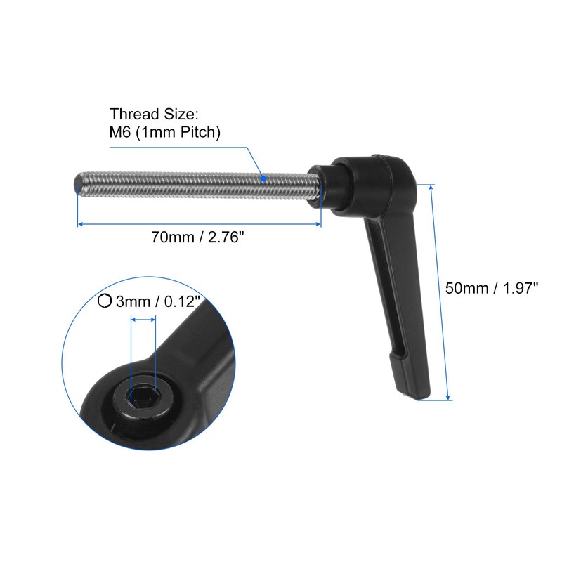 sourcing map 2pcs Clamping Lever Handles, M6 x 70mm 304