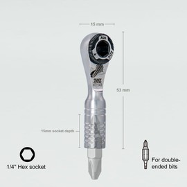 711L Mini Ratchet Wrench TG - One of The World's Smallest 1/4" EDC Ratchet Wrench for Tight Spaces - Stainless Steel - for Double-Ended Bits