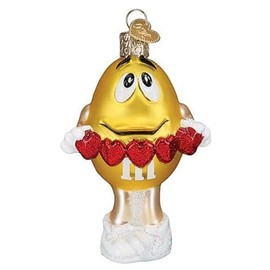 Old World Christmas M&M's Yellow Love You Glass Hanging Ornament