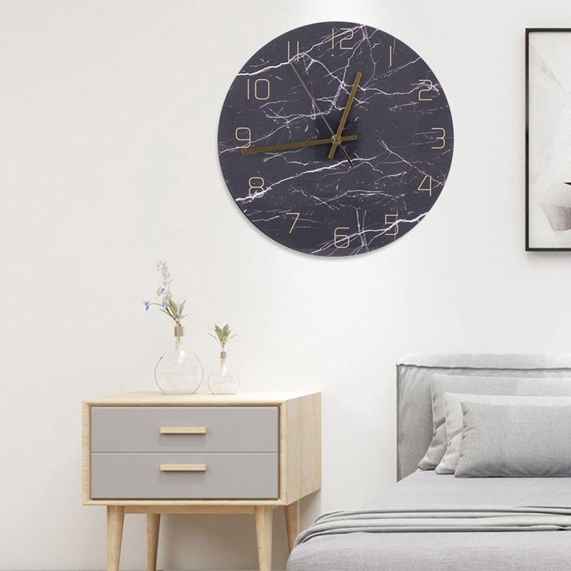 Wall Clock Nordic Decorative Marble Printing Mute Round Hanging Clock
