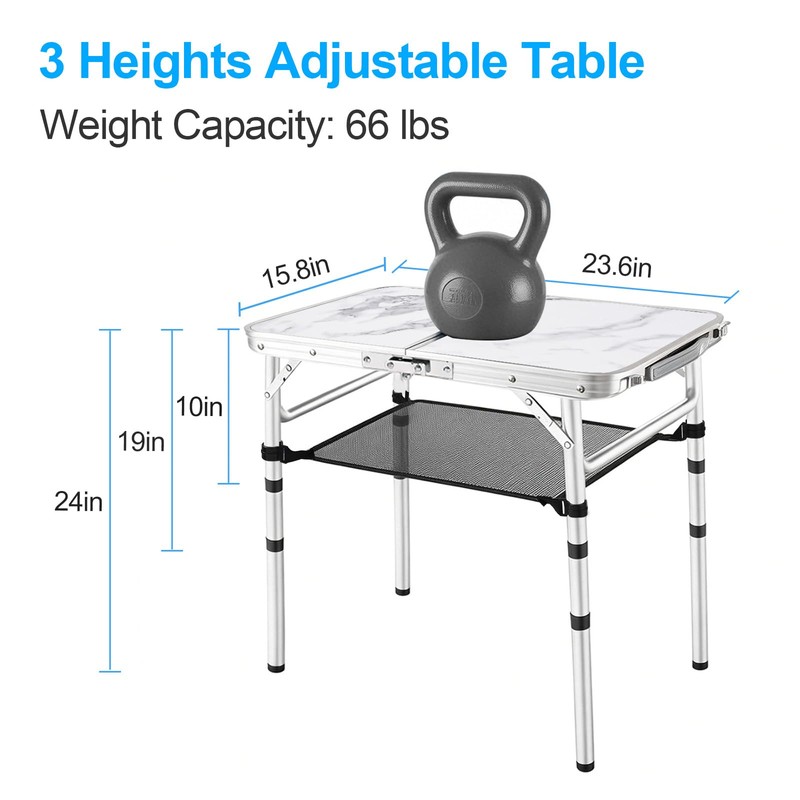 YUFIFAIRY Small Folding Camping Table, 2ft Portable Table with 3