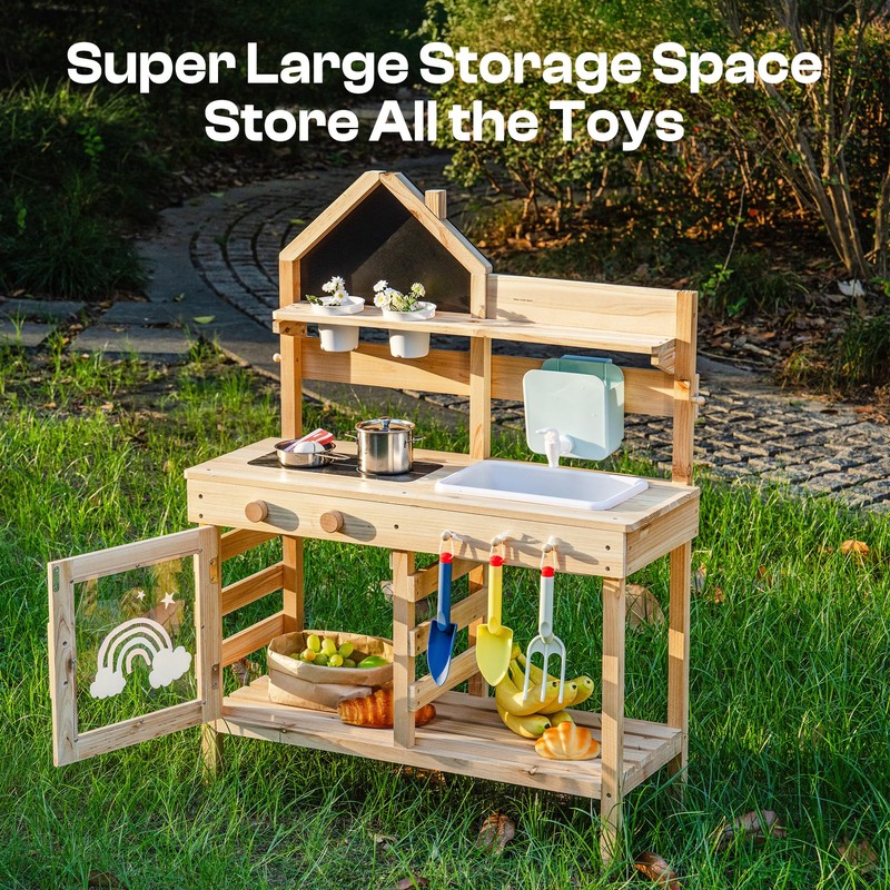 ROBUD Wooden Outdoor Play Kitchen for Kids – Mud Kitchen