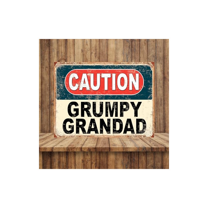 Shawprint Caution Grumpy Grandad Funny Metal Signs Home Pub Indoor
