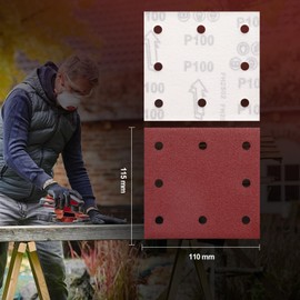 Sruhrak 110x115mm Sandpaper, 50 Pieces Sanding Sheets Hook and Loop Sanding Pads 100 Grits Rectangular Sander Paper Set for Bosch Electric Sander Polishing, Rust Removal