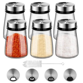 6Pcs Salt and Pepper Shakers Set with Adjustable Pour Holes, 6 Oz (180 ml) Salt Shakers for Kitchen, Stainless Steel Seasoning Containers, Dispenser Spice Jars for Table (6)