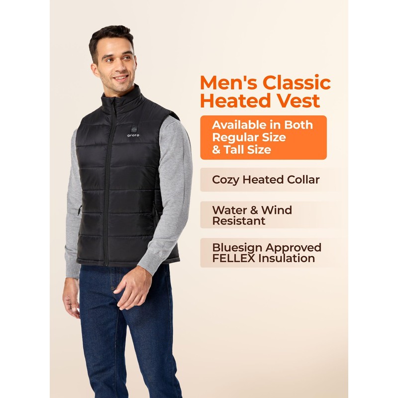 ORORO Men's Lightweight Heated Vest with USB-C Rechargeable Battery, Puffer