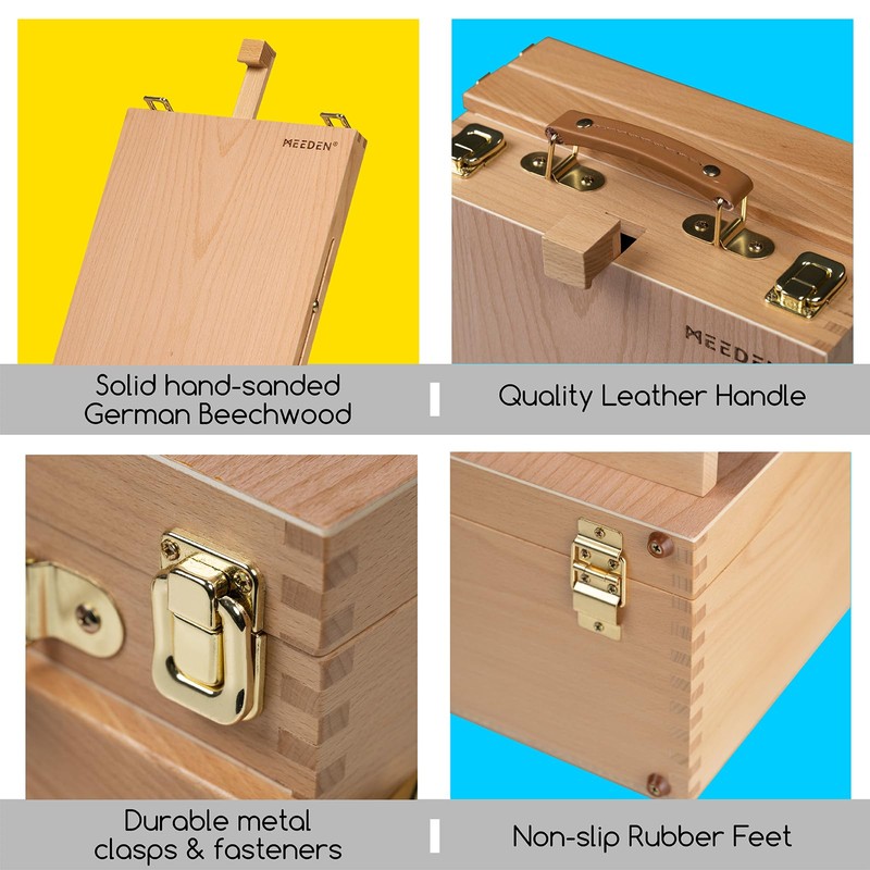MEEDEN Large Tabletop Easel Sketchbox, Adjustable Solid Beech Wood Desktop