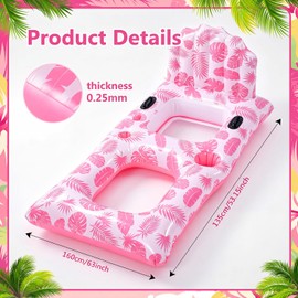 1 Piece Inflatable Pool Float Lounger for Adults Chair Floaties with Drink Holder Mount Backrest Foot Rest Cooler Lake Swim Water Floating for Beach Party (Palm Leaf Flamingo,Pink)