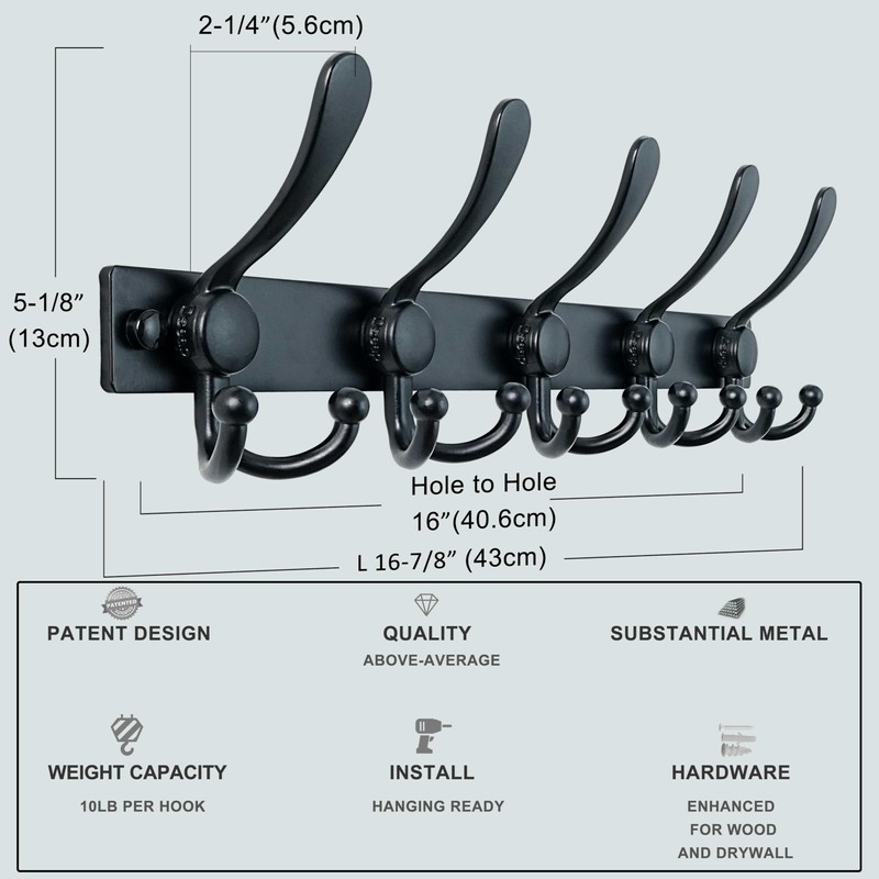 Dseap Coat Rack Wall Mount 2.0 Pro: Heavy Duty 300%
