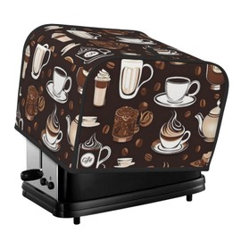 Toaster Cover 4 Slice with Coffee Pattern Dustproof Bread Maker Cover Fingerprint Bakeware Protection Wide Slot Toaster Bag Reusable Kitchen Small Appliance Cover