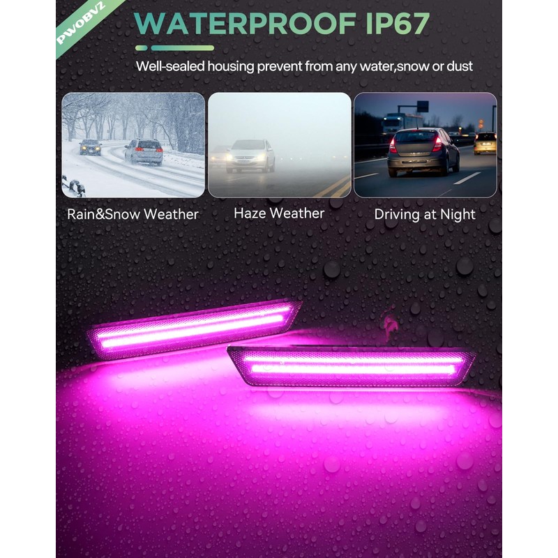 Dynamic Pink Purple LED Rear Side Marker Lights for 2011-2014