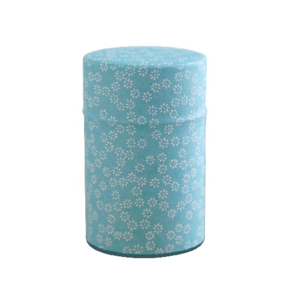 Japanese Tea Canister Tin (Yuzen Washi Paper), 3.5oz Size Made in JAPAN with Includes Inner Lid of Airtight Damp-Proof/Kitchen Jar for Loose Leaf Coffee Tea Spice and More (Small Sakura/Blue)