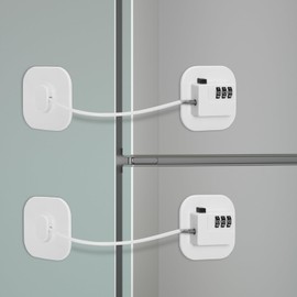 KOVOSCH 2Pcs Password Fridge Locks,Cupboard Locks,Window Locks for Children Safety,Window Restrictors for Upvc,Door Lock Without Drilling,Baby Drawer and Cabinet Safety Lock,Black (White)