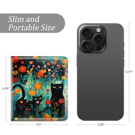 TMOODEL Womens Rfid Blocking Small Compact Bifold Luxury Genuine Leather Pocket Wallet Ladies Mini Purse with ID Window, Black Cat, Small（4.33" x 0.51" x 3.50" ）, Minimalist