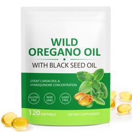 Wild Oregano Oil Softgels with Black Seed Oil - 6,000mg per Serving | 120 Capsules | Plant Based, Non-GMO & High Carvacrol (165mg) + Naturally Supporting Vitality (1 Pack)