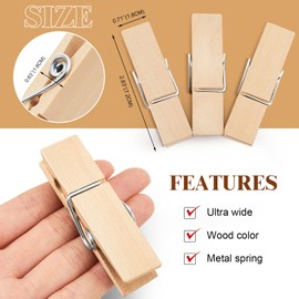 Kigley 150 Pcs Large Wooden Clothespins Extra Wide 2.83 Inches Length Sturdy Wooden Clothespin Heavy Duty Clothes Pin DIY Wooden Clips for Laundry Hanging Clothes Craft Food Opened Bags Display DIY