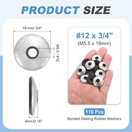 sourcing map 110Pack Carbon Steel EPDM Bonded Sealing Washers, #12 x 3/4" Neoprene Cushioning Washer Gasket for Screws Bolts Machinery (M5.5x19mm)