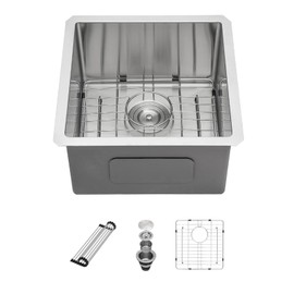 Sarlai 17 Undermount Bar Sink - 17x17 Undermount Kitchen Sink Single Bowl 16 Gauge Stainless Steel Wet Bar Prep Sinks Deep Small RV Kitchen Sinks