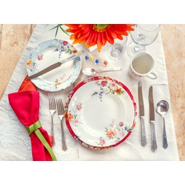 Tudor 12-Piece Premium Quality Porcelain Dinnerware Set, Service for 4 - CRIMSON, See More Designs Inside!