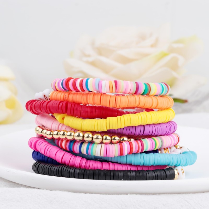ALUNME 10 Pcs Handcrafted Clay Beaded Bracelets, Music Fan Collection,