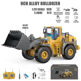 11 channel remote control excavator, RC building toy with metal shovel, light, sound, 2.4GHz, rotation 680 degrees - children's birthday gift:_Bulldozer