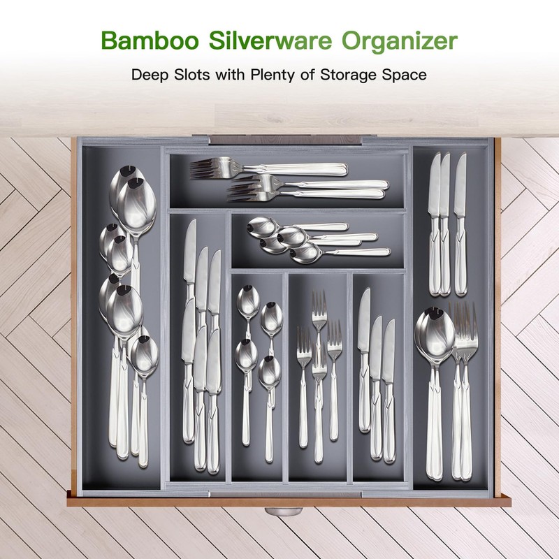 Pipishell Bamboo Expandable Drawer Organizer for Utensils Holder, Adjustable Cutlery