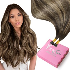 YoungSee 14 inch Nano Beads Hair Extensions Brown Ombre Remy Real Human Hair Nano Extensions Balayage Dark Brown with Strawberry Blonde for Women Cold Fusion Suitable for Long-Term Wear Short 50g 50s