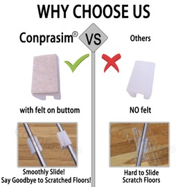 Rectangle Shaped Chair Leg Tips Caps with Felt Pads,Furniture Feet Protectors Slide Smoothly No Scratches No Noise Protect Hardwood Floors, Fit Dia 25/64inch(10mm) Tubular Legs (White 8 Pack)