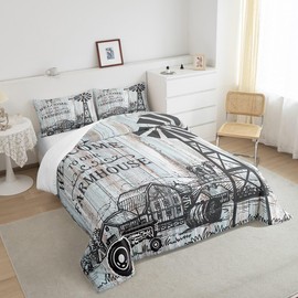 Homewish Farmhouse Windmill Comforter Set Queen Size,Rustic Farm Wooden Barn Door Tractor Bedding Set for Women Adult,Chicken Milk Cow Animals Hand Sketch Luxury Bed Duvet Insert, 2 Pillowcases