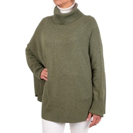 Cashmere Blend Poncho Kimono for Women Made in Italy Double Yarn Long Sleeve Merino Wool Cashmere One Size Winter Gift, dark green, Unit size